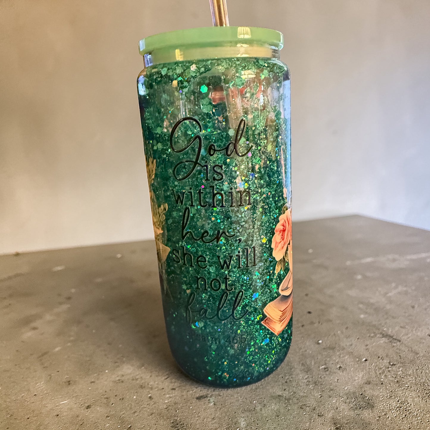 “God Is Within Her” Glitter Glass Tumbler