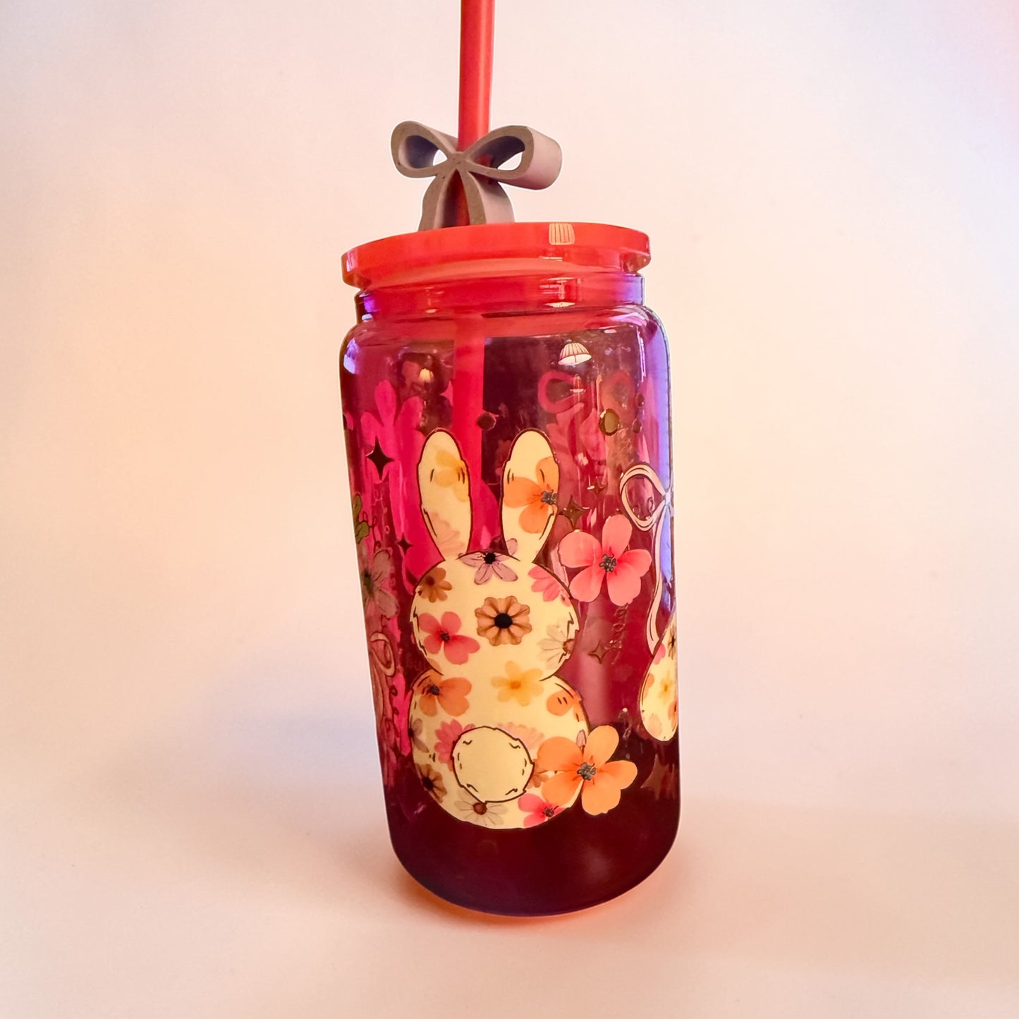 Floral Bunny Glass Tumbler